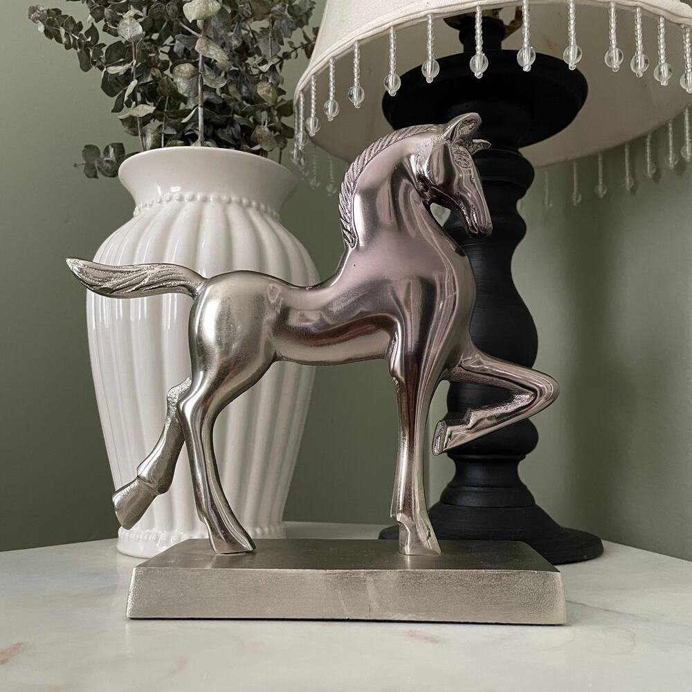 Vintage Silver Tone Horse Statue - Art Deco Equestrian Sculpture